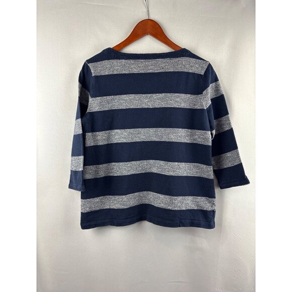Croft & Barrow Womens Petite Medium Striped Top Navy & Gray 100% Cotton - Picture 6 of 6